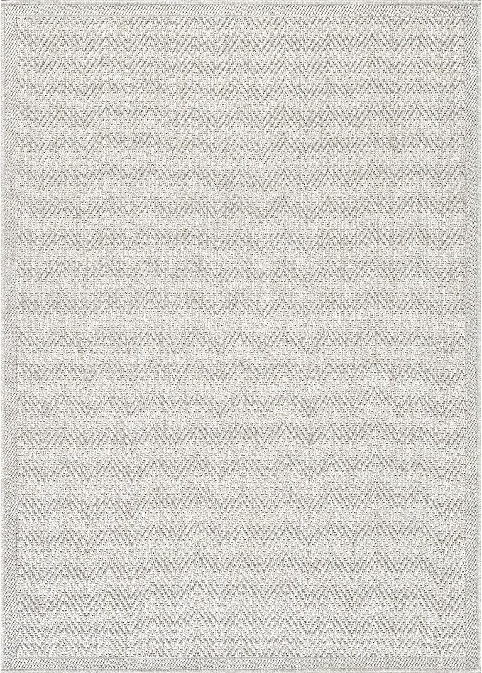 CAMILSON Easy Jute Rug 8x10, Indoor Outdoor Off-White Color Fiber Area Rugs for Living Room and Patio Rug Herringbone Seagrass Boho Woven Design Easy-Cleaning Washable Outside Carpet Alfombras 8 x 10