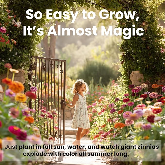 NatureZ Edge Zinnia Seeds for 2026 Planting Outdoors, Over 4000 Flower Seeds, 1 Oz, Non GMO Made in USA, Bulk Semillas De Flores para Sembrar, California Giants, Easy to Grow Zinnia Seed Mix