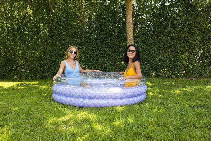 PoolCandy Mermaid Print Inflatable Toys Collection of Pool Floats, Beach Balls, Sunning Pools, Rafts & More. (Mermaid with Glitter Inflatable Sunning) | Mermaid Print Design - Part of PoolCandy's Mermaid Collection