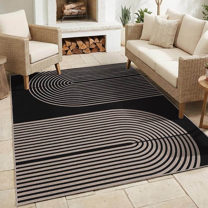GarveeHome Modern Rainbow Easy Jute 4x6 Area Rug, Indoor Outdoor Reversible Low Pile, Non-Slip & Washable Carpet for Living Room, Bedroom, Kitchen, Sunroom