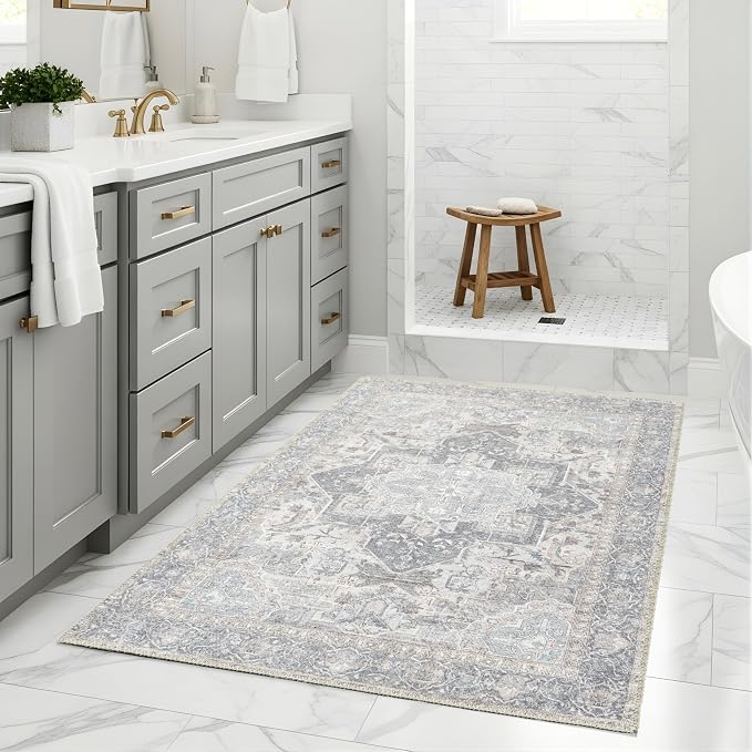 Sacred Artisans Vintage 3x5 Area Rug for Entry, Kitchen, Mudroom and Foyer | Washable, Pet Friendly, Durable and Low Pile (Sierra, 3' x 5')