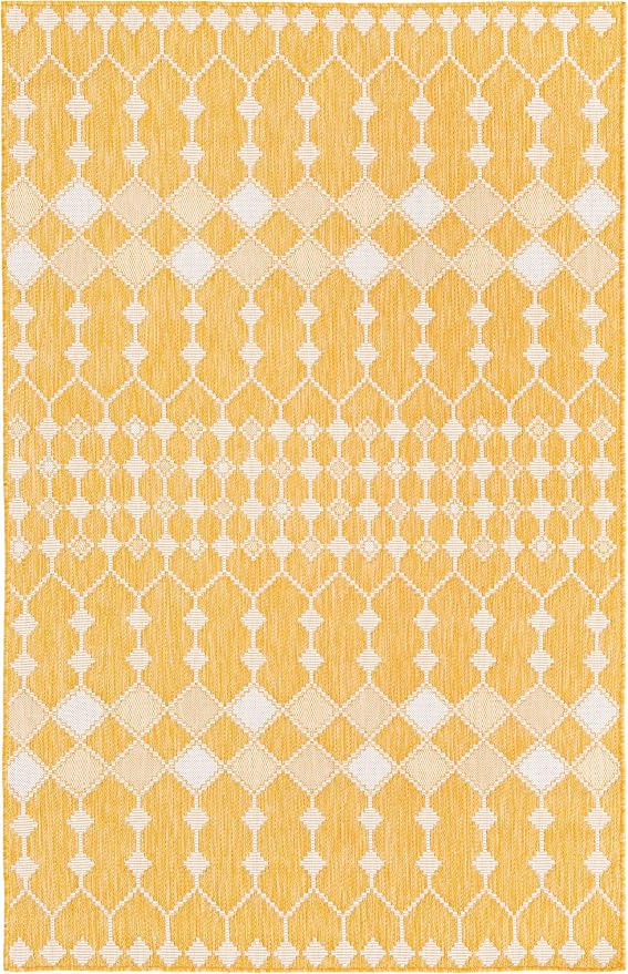 Unique Loom Outdoor Trellis Collection Area Rug - Traliccio (5' 3" x 7' 10" Rectangle, Yellow/ Ivory)