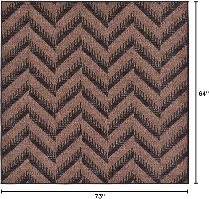 Unique Loom Outdoor Modern Collection Area Rug - Chevron (5' 4" Square, Brown/ Black)