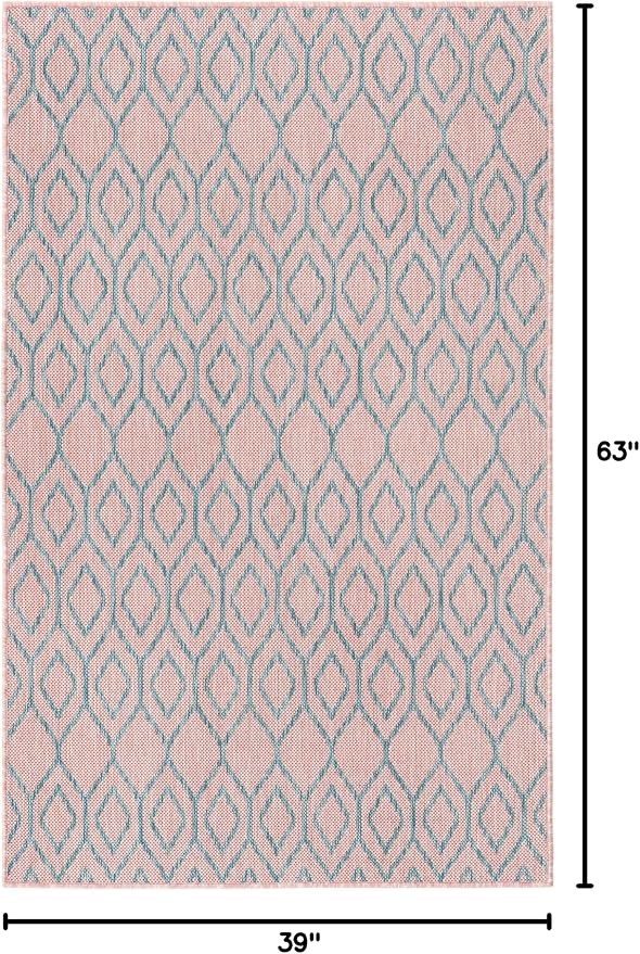 Jill Zarin Outdoor Collection Area Rug - Turks and Caicos (3' 3" x 5' 3" Rectangle Pink and Aqua/Light Blue)
