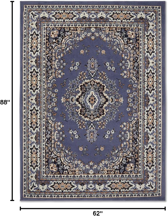 Home Dynamix Premium Sakarya Traditional Medallion Border Area Rug, Country Blue, 5'2"x7'4" Rectangle