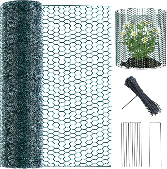 16In x 49.2Ft Plant Protectors from Animals, Wire Plant Cages for Outdoor Plants Chicken Wire Garden Protection from Animals Plant Fence Protectors to Keep Animals Out with Ground Stakes & Nylon Ties