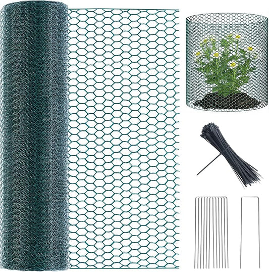 16In x 49.2Ft Plant Protectors from Animals, Wire Plant Cages for Outdoor Plants Chicken Wire Garden Protection from Animals Plant Fence Protectors to Keep Animals Out with Ground Stakes & Nylon Ties
