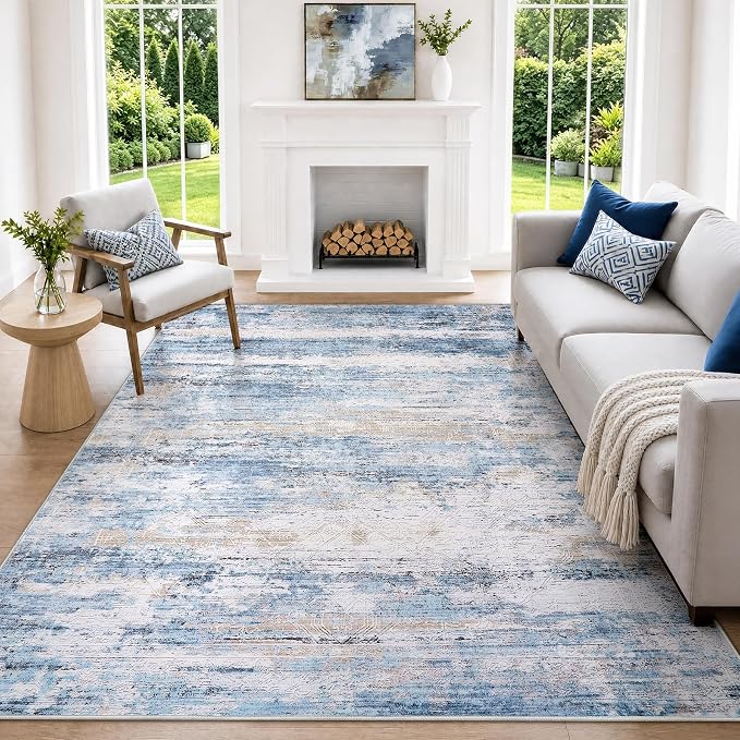 6x9 Washable Area Rug Modern Abstract for Living Room Bedroom Blue | Soft Indoor Carpet,Anti-skid Backing,Water Repellent,Non-shedding, Suitable for bedroom dining farmhouse nursery home office