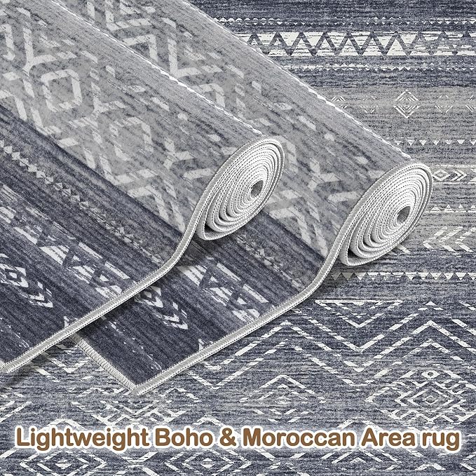 Tortania Area Rug Living Room Rugs- 10x12 Washable Large Soft Neutral Boho Moroccan Bohemian Farmhouse Rug Indoor Floor Carpet for Bedroom Under Dining Table Home Office Decor - Blue Gray