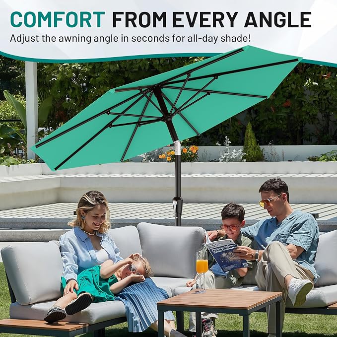 AreShark 10 FT Outdoor Patio Umbrella, Patio Table Umbrella with Push Button Tilt and Crank, Outdoor Patio Umbrellas with 8 Fiberglass Ribs, Patio Umbrellas for Market, Garden, Pool (Aqua Sky)