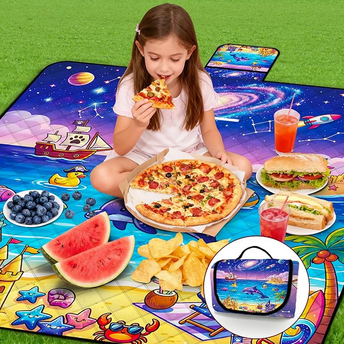 Poedist Extra Large Picnic Blanket Waterproof,80"x 80"Foldable Machine Washable Beach Blanket,Outdoor Blanket for 6-8 Adults, for Indoor Crawling,Park Beach,Camping,Hiking,Family Travel(Starry)