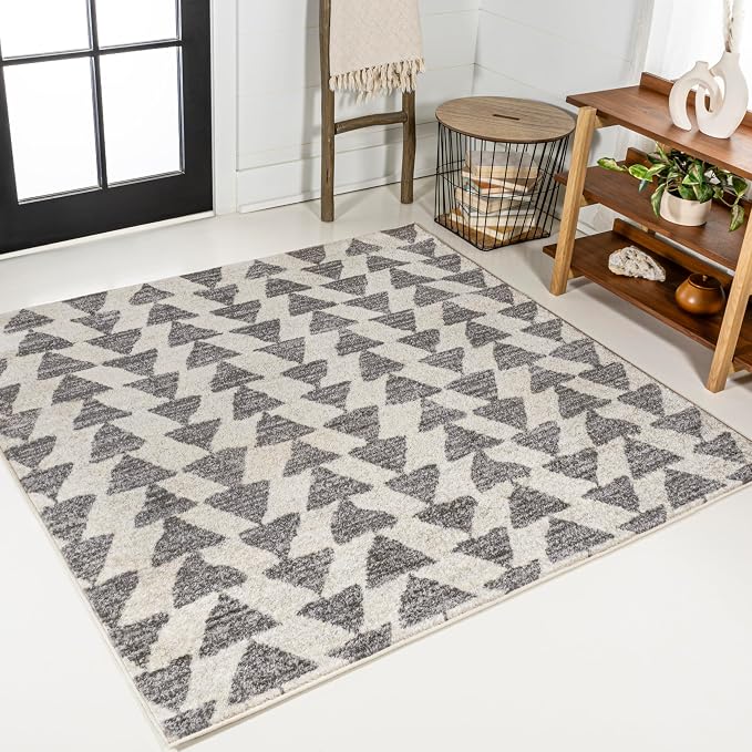 JONATHAN Y Aisha Moroccan Triangle Geometric Cream/Gray 3x3 Square Indoor Area Rug, Contemporary, Modern, Easy-Cleaning for Living Room, Bedroom, Kitchen, Pet Friendly, Non-Shedding (MOH206B-3SQ)