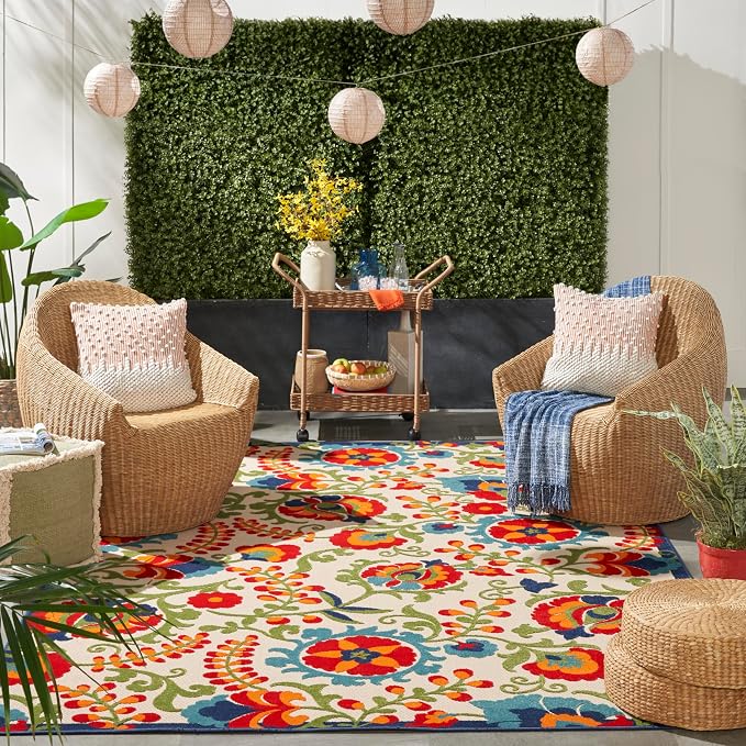 Nourison Home Aloha Multicolor 7' x 10' Area Rug - Easy Clean, Non Shedding, Bed Room, Living Room, Dining Room, Kitchen (7' x 10')