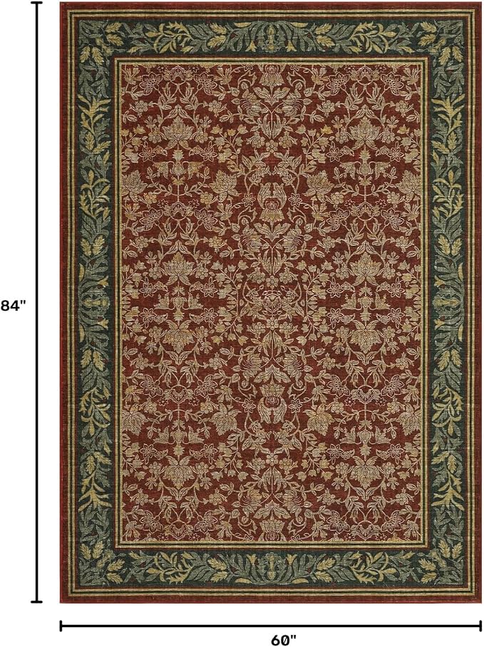 GarveeHome 5x7 Area Rugs for Living Room: Washable Bedroom Rug Red | Boho Vintage Non Slip Soft Low Pile Stain Resistant Indoor Carpet for Farmhouse Dining Room Nursery Home Office
