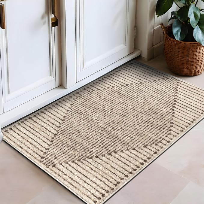 Rugshop Abstract Line Pattern Neutral Decor Area Rug Beige 2' 3" x 4' | Rectangular, Size 2' 3" x 4', Living Room, Bedroom, Dining Room, Home Office, Kitchen, Entryway, Hallway, Nursery, Kids Room
