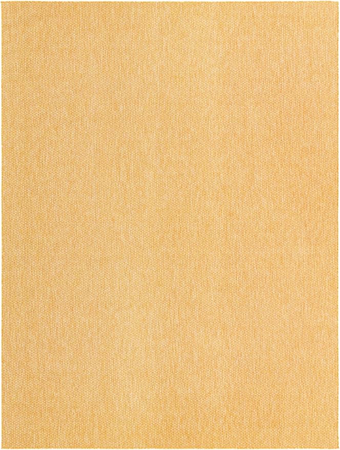 Unique Loom Collection Casual Transitional Solid Heathered Indoor/Outdoor Flatweave Area Rug (9' x 12' Rectangle, Corn Harvest Yellow)