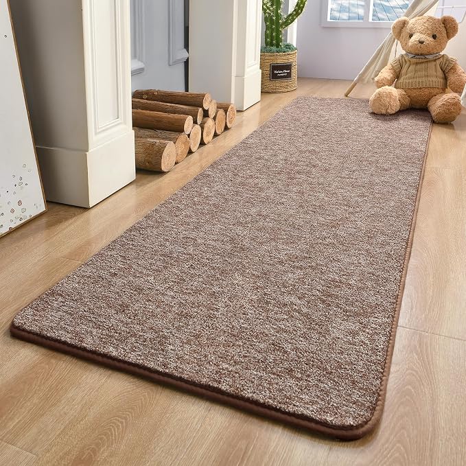 Keeko 2x8 Area Rugs for Living Room,Soft Washable Memory Foam Bedroom Rug | Indoor Throw Rug Low Pile Minimalist Non Slip Carpet for Kids Nursery Classroom Dorm Room Home Decor Brown and White