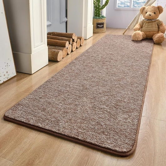 Keeko 2x8 Area Rugs for Living Room,Soft Washable Memory Foam Bedroom Rug | Indoor Throw Rug Low Pile Minimalist Non Slip Carpet for Kids Nursery Classroom Dorm Room Home Decor Brown and White