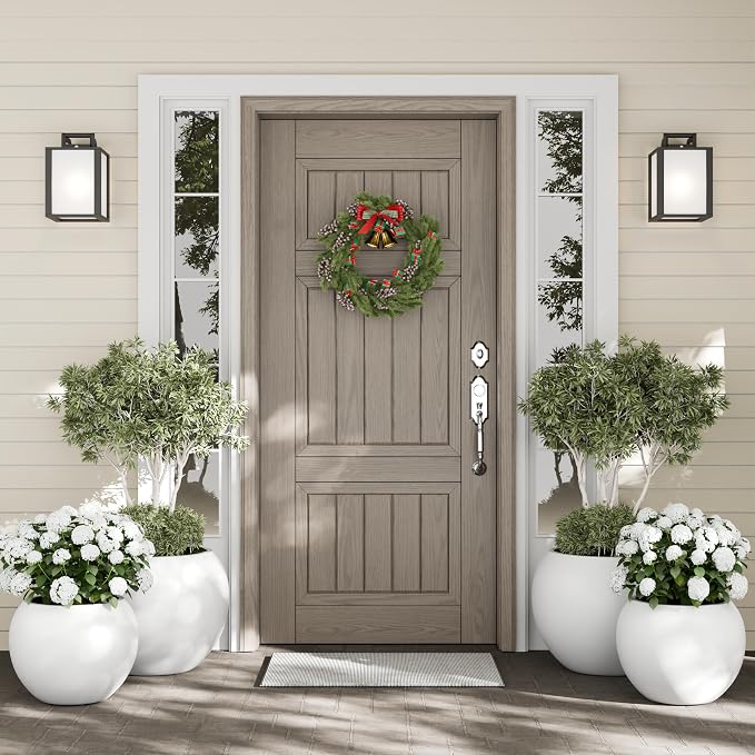DTY Premium Mt Sherman Fiberstone Sphere Planter for Indoor Outdoor Use, Round Pot for Olive Tree, Lightweight, Smooth Finishes. 2 Extra Coco Mats. White, Large 21.1'' D x 16.7'' H. 14.6” Pot Opening