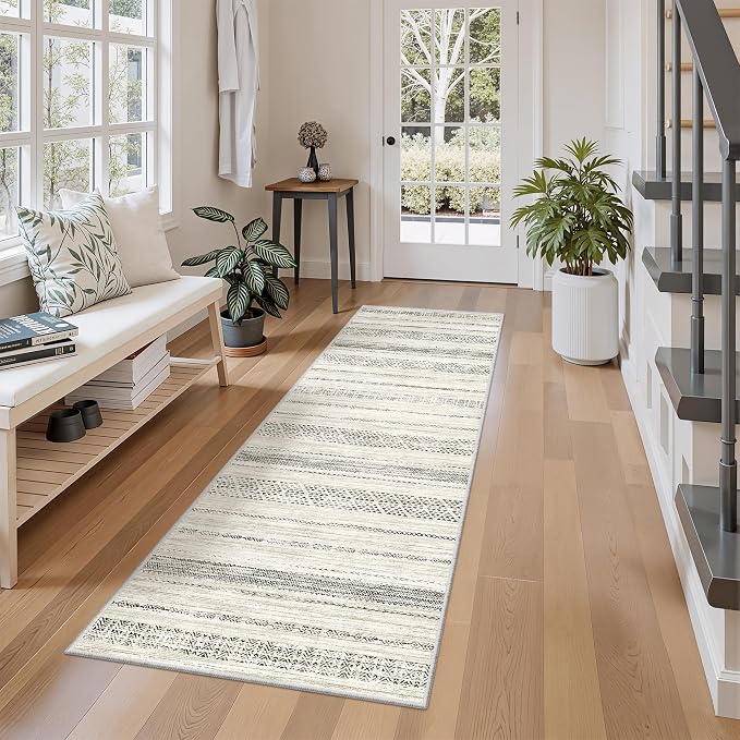 Miukiki Washable 2x6 Runner Rug Hallway Non Slip Kitchen Runner Grey | Machine Washable Long Floor Runner for Hallway Entryway Laundry Room Living Room Bedroom, Stain Resistant Indoor Carpet 2'x6'
