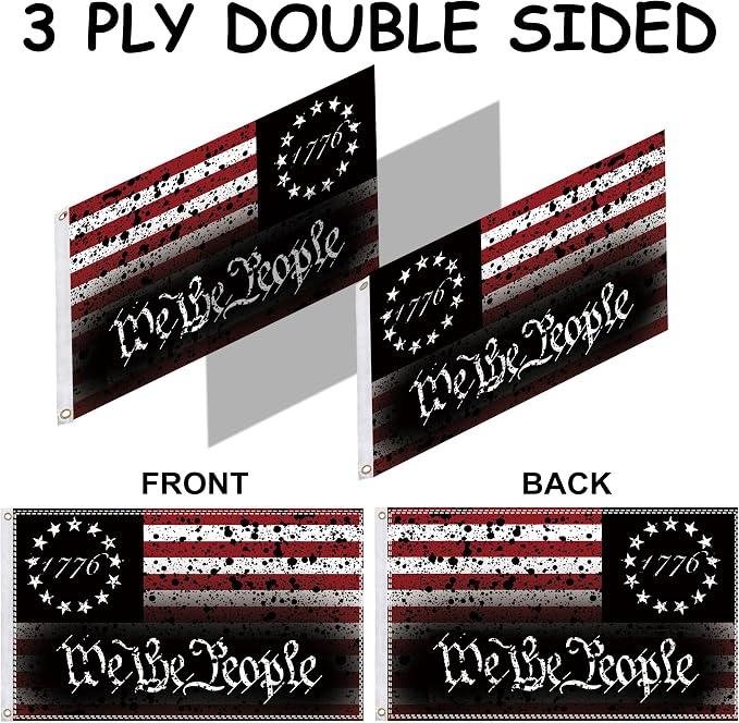 3 Ply We The People 1776 Flag 3x5 Ft Outdoor, Double Sided Double Spray with Black Interlayer, 3-Ply Patriotic Banner for Outside House Indoor Yard Decor, 2 Grommets Included