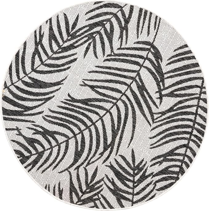Unique Loom Outdoor Botanical Collection Area Rug - Palm (4' 1" Round, Charcoal Ivory/ Gray)