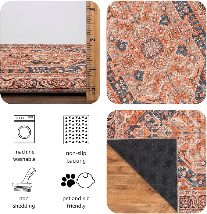 Keen Home Design 10x14 Rug - Machine Washable Area Rug with Non-Slip Backing, Ideal for Living Room, Dining Room, Bedroom - Vintage, Easy Clean, Durable, Low Pile Rug - (9'7" x 14')