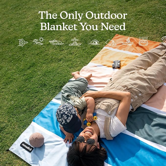 Nomadix Festival Blanket - Perfect for Picnics, Camping, & Lawn Seating - Plush Top & Water Resistant Base - Made with Post Consumer Recycled Materials - Stripes Retro - 60x72 in