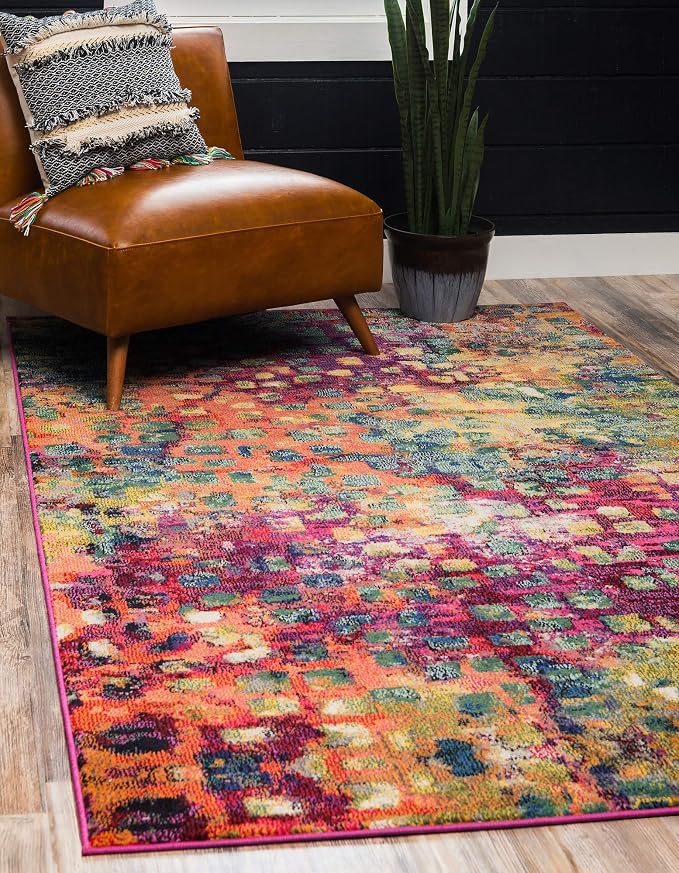 Unique Loom Jardin Collection Colorful, Vibrant, Abstract, Modern Area Rug (5' 1 x 8' 0 Rectangular, Multi/ Blue)
