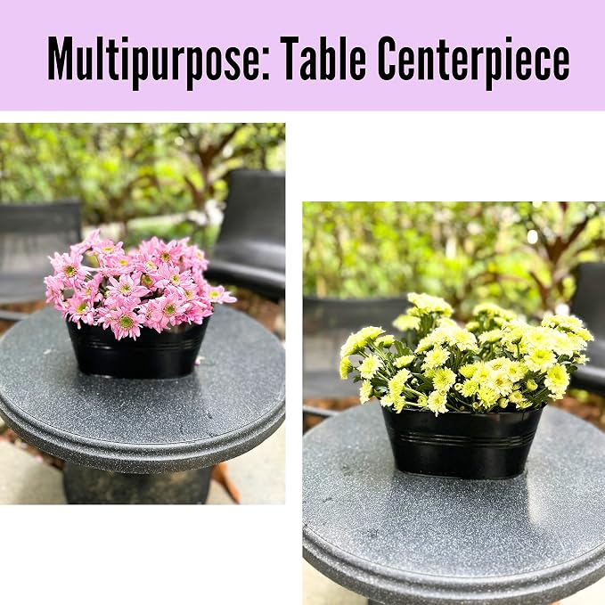 LaLaGreen Outdoor Plants Rail Planter (11.2 Inch, 12 Pack) Black Metal Iron Hanging Flower Pots Deck Railings Fence Buckets Modern Boho Style Wall Mount Window Box Plant Holder Hooks Porch Home Decor