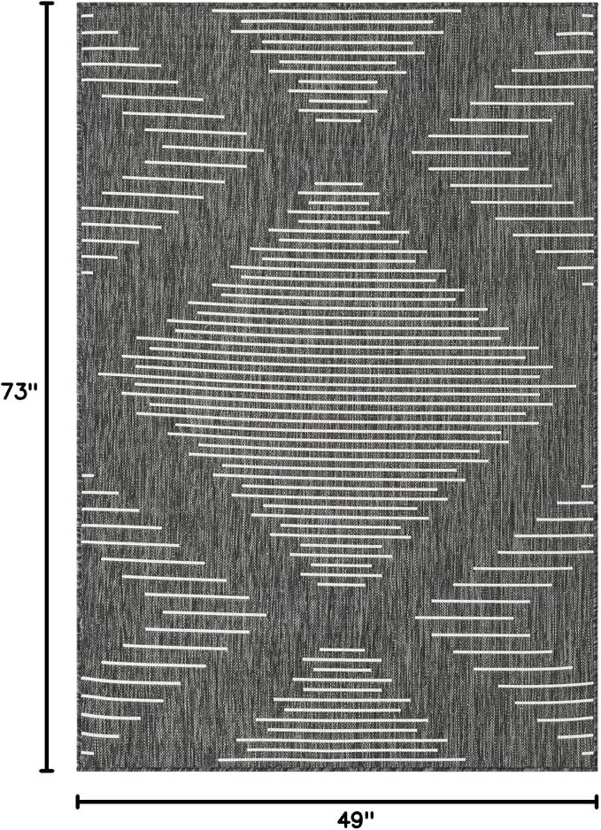 Unique Loom Outdoor Modern Collection Area Rug - Tambor (4' 1" x 6' 1" Rectangle, Charcoal Gray/ Ivory)