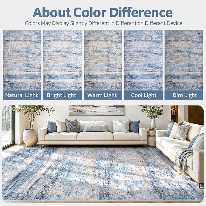 8x10 Washable Area Rug Modern Abstract for Living Room Bedroom Blue | Soft Indoor Carpet,Anti-skid Backing,Water Repellent,Non-shedding, Suitable for bedroom dining farmhouse nursery home office