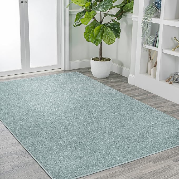 JONATHAN Y Haze Solid Low-Pile Aqua Blue Indoor Area Rug 5x8, Coastal,Bohemian,Minimalist,Classic, Easy-Cleaning for Living Room,Bedroom,Kitchen,Pet Friendly,Non-Shedding (SEU100S-5)