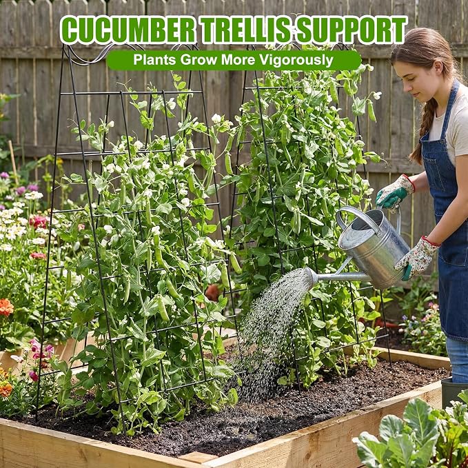 Wesiti 2 Pack A Frame Garden Trellis for Raised Bed, 16.5 x 40 Inch Heavy Duty 5 mm Steel Cucumber Trellis Foldable Climbing Plant Support for Cucumbers Tomatoes Peas Squash Zucchini Vine Vegetables
