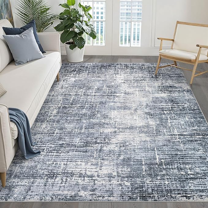 LOONGRUG 5x8 Area Rug Washable Neutral Modern Living Room Rug Navy Blue | Abstract Soft Stain Resistant Indoor Floor Non-Slip Carpet for Bedroom Nursery Kids Office Playroom