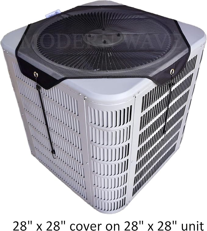MODERN WAVE - 2 (Two) Central Air Conditioner Covers for Outside Units 28 x 28 inch - 1 (One) Top Universal Mesh Cover and 1 (One) Winter Waterproof Outdoor AC Defender Cover (Black, 28" x 28")