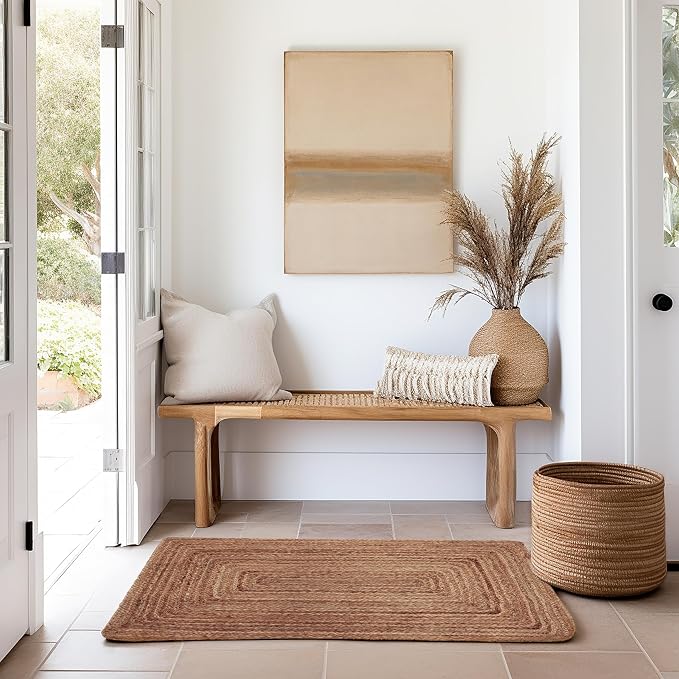 COTTON CRAFT Jute Rug - 2 Pack Braided Handwoven 100% Jute Door Mat - 22x34 | Neutral Reversible Small Rug - Entryway Kitchen Living Room Bedroom Bathroom Farmhouse Rustic Boho Throw Mat - Natural