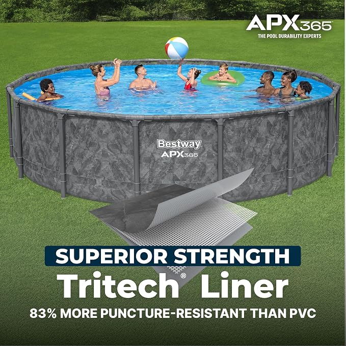 Bestway APX 365 16' x 48" Above Ground Pool Set with Sand Filter Pump | Long-Lasting All-Season Swimming Pool with Galvanized Steel Frame - Ladder, Cover, and Polysphere Filtration Balls Included