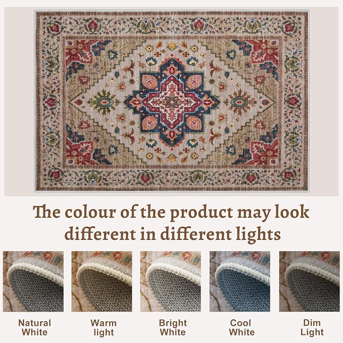 Tangsoo 2.6x10 Hallway Runner Rugs, Washable Non Slip Vintage Rug Runners | Oriental Soft Low Pile Long Rug, Boho Farmhouse Print Indoor Carpet Runners for Hallway Living Room Kitchen Bedroom Beige/Red
