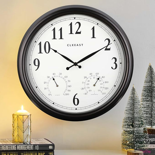 CLXEAST 18 Inch Outdoor Clocks for Patio Large Waterproof with Thermometer,18" Outdoor Wall Clock with Temperature and Humidity Combo,Weatherproof,Oil Rubbed Bronze