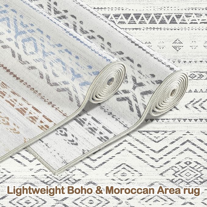 Tortania Area Rug Living Room Rugs- 8x12 Washable Large Soft Neutral Boho Moroccan Bohemian Farmhouse Rug Indoor Floor Carpet for Bedroom Under Dining Table Home Office Decor - Beige Gray