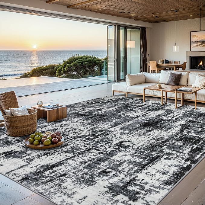 PLHXFR 6x9 Area Rug Living Room: Modern Abstract Washable Carpet Black | For Bedroom Dining Room Farmhouse Nursery Home,Machine washable,Non Slip,Large Soft Neutral,Stain Resistant, Indoor Floor