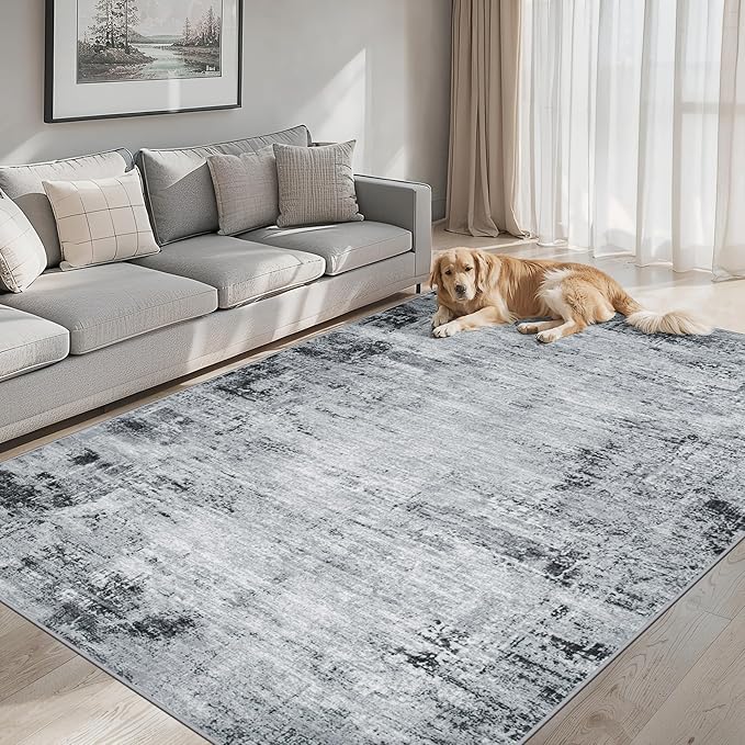 PLHXFR 8x10 Area Rug Living Room: Modern Abstract Washable Carpet Black | For Bedroom Dining Room Farmhouse Nursery Home,Machine washable,Non Slip,Large Soft Neutral,Stain Resistant, Indoor Floor