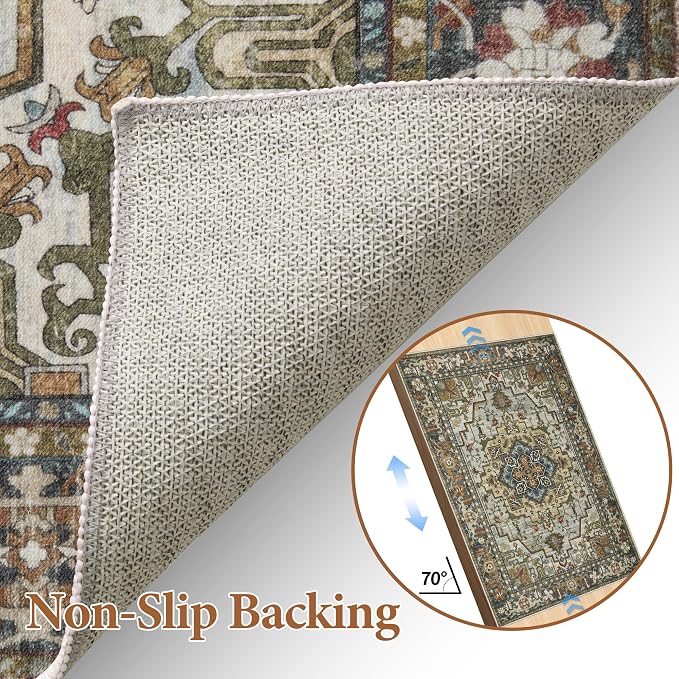 Tangsoo Vintage 2x3 Washable Rugs for Entryway, Non Slip Small Area Rug Farmhouse Indoor Front Door Rug, Oriental Print Door Mat Small Carpet, Soft Low Pile Rugs for Entry Entrance Kitchen Bedroom