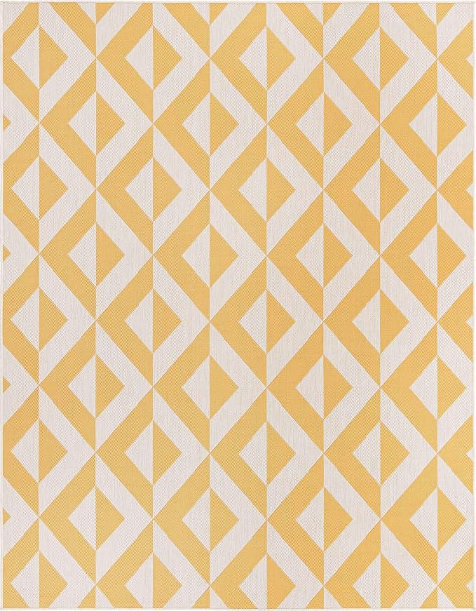 Unique Loom Jill Zarin Outdoor Collection Area Rug - Napa (7' 10'' x 10' Rectangle, Yellow/ Ivory)