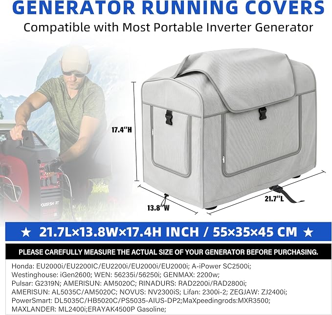 Portable Generator Cover,21.7 Lx 13.8Wx17.4H inches,Generator cover running, Can Be Rolled Up and Opened All Around.fits various scenarios, Gray.