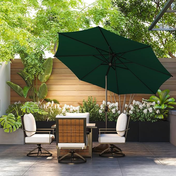 Abba Patio 9FT Lyon Outdoor Patio Umbrella Outdoor Table Umbrella with Push Button Tilt and Crank Market Umbrella 8 Sturdy Ribs UV Protection Waterproof for Garden Deck Backyard Pool Dark Green