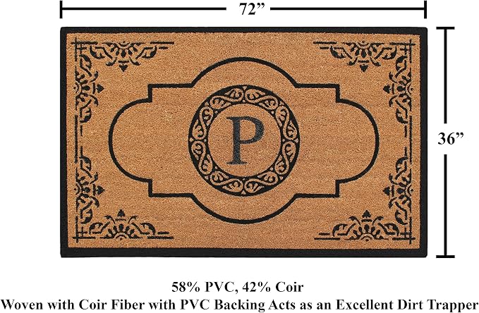 A1 Home Collections First Impression Hand Crafted Abrilina Entry Coir Monogrammed Double Doormat, 72" L x 36" W, X-Large
