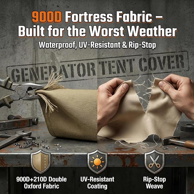 Generator Covers While Running, 32"L x 24"W x 24"H Heavy Duty Waterproof Generator Covers for Outside, Compatible with 5000W-10000W Generator, Overall Protection for Generator, Khaki