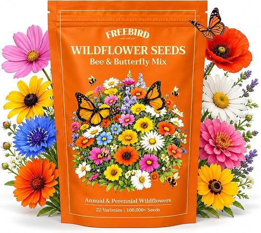 Wildflower Seeds for Bees & Butterflies – 22 Variety Pollinator Mix – 160,000+ Seeds – Annual & Perennial Wildflower Blend – 4 oz